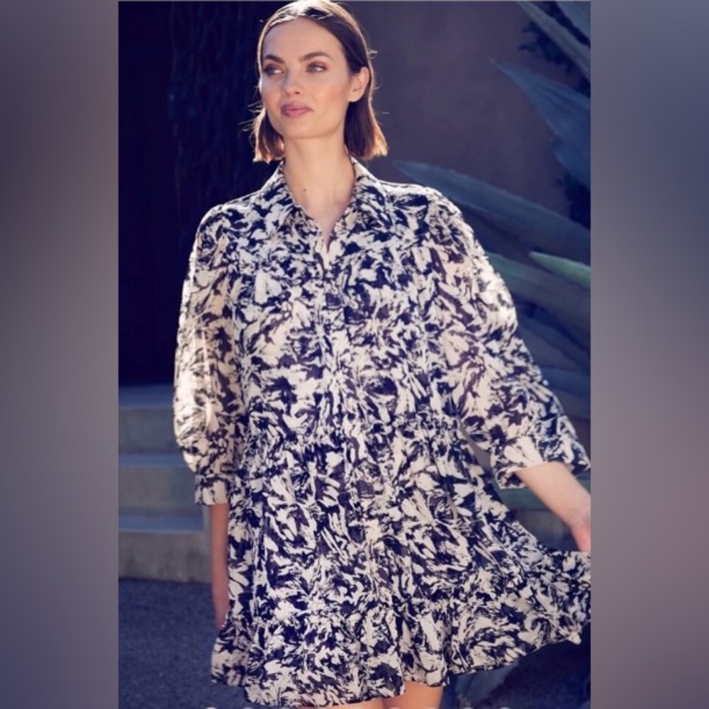 MISA Los Angeles Women’s Small Mita mini shirt Dress chiffon black & white